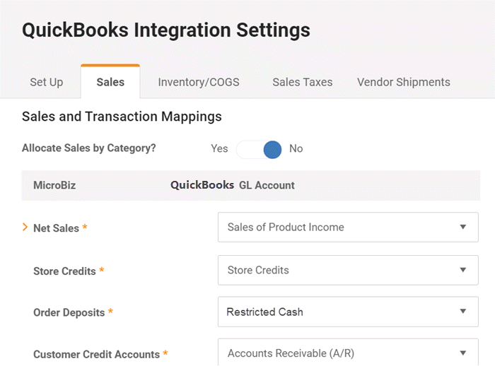 QuickBooks Integration settings